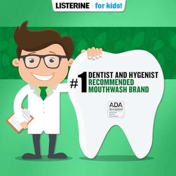 Listerine Smart Rinse Kids Mouthwash, ADA Accepted, Alcohol-Free Anticavity Sodium Fluoride Mouthwash, Oral Rinse for Dental Cavity Protection, Mint Shield Flavor for Children's Oral Care, 500 mL