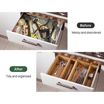 Kootek 8 Pcs Bamboo Drawer Organizer Utensil Tray Kitchen Storage Box 4-Size Versatile Dividers Cutlery Holders Bins Containers for Flatware Kitchen Utensils