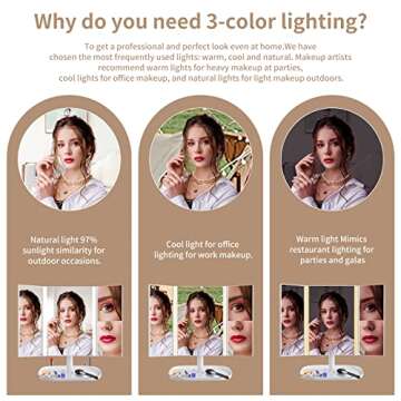 Makeup Vanity Mirror with Lights, 3 Color Lighting Modes 52 LED Trifold Portable Mirror, 1X 2X 3X Magnification, Touch Control, Dual Power Supply, 360 Degree Adjustable Stand