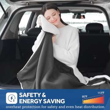 Sealy 12-Volt Heated Car Blanket, Portable Heated Blanket with 3 Heating Levels & 4 Hours Auto Off, Electric Blanket for Car, Truck, SUV, RV or Camping, Machine Washable, 59" X 43", Charcoal