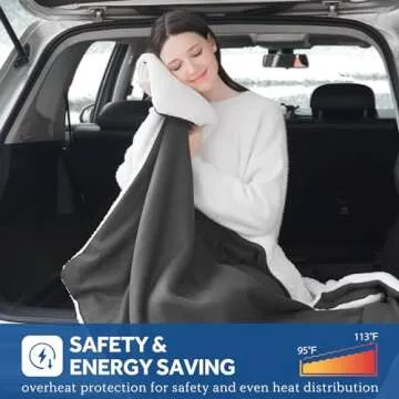 Sealy 12-Volt Heated Car Blanket, Portable Heated Blanket with 3 Heating Levels & 4 Hours Auto Off, Electric Blanket for Car, Truck, SUV, RV or Camping, Machine Washable, 59" X 43", Charcoal