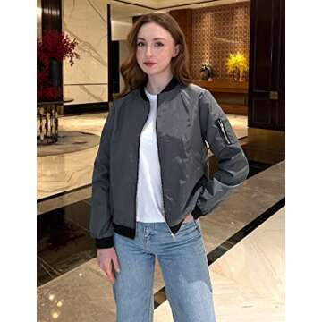 Zeagoo Womens Classic Quilted Jacket Short Bomber Jacket Coat, Grey, Medium