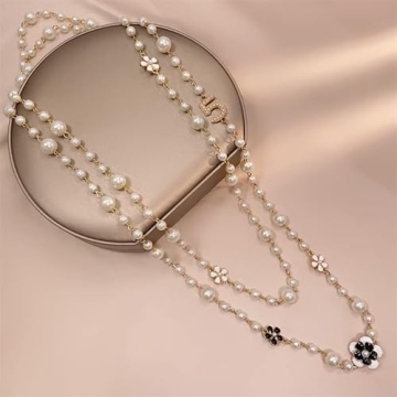 Imitation Pearl Necklace with Camellia Flower Charm