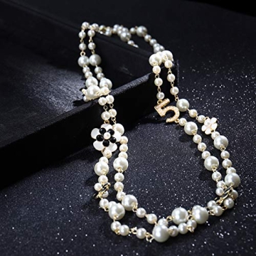 Imitation Pearl Necklace with Camellia Flower Charm