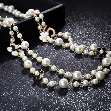 Imitation Pearl Necklace with Camellia Flower Charm