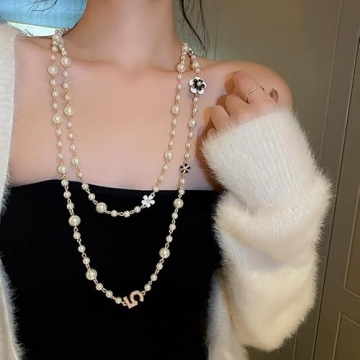 Imitation Pearl Necklace with Camellia Flower Charm