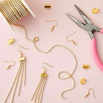 Juvale 11 Yards Rhinestone Chain, Gold Trim String for DIY Jewelry Making, Crafts, Shoe Charms (2mm ...