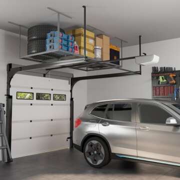 FLEXIMOUNTS 4x8 Overhead Garage Storage Rack, Adjustable Garage Storage Organization Systerm, Heavy ...