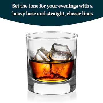Libbey 917CD Heavy Base Rocks Glasses Set of 12, Rocks Whiskey Glasses Set with Simple Lines, Dishwa...