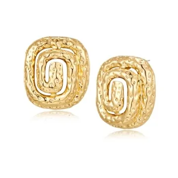 YUJIE Gold Chunky Earrings Vintage Big Square Studs Spiral Earrings for Women Fashion Statement Jewe...
