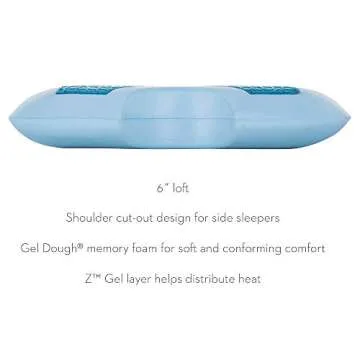 MALOUF Z Side Sleeper Shoulder Cutout Dough Memory Foam Pillow with Liquid Gel Layer-Queen, Blue