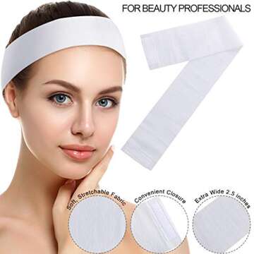 WILLBOND 90 Pieces Disposable Headbands for Women Facial Spa Headbands Stretch Non Woven Hairband Skin Care Headbands with Soft Convenient Closure Salons (White)