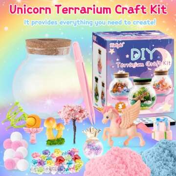 Hollyhi Light Up Terrarium Kit for Kids, DIY Unicorn Toys for 3 4 5 6 7 8 9 10 11 12 Year Old Girls Boys, Night Light Unicorn Terrarium Kit Arts and Crafts for Girls, Kids Christmas Birthday Gifts