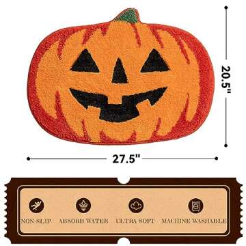 UNIBATH Halloween Bathroom Decor Fall Pumpkin Bathroom Rugs Non Slip Funny Cute Bath Mats for Bathro...