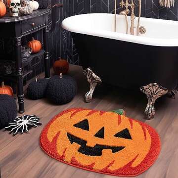 UNIBATH Halloween Bathroom Decor Fall Pumpkin Bathroom Rugs Non Slip Funny Cute Bath Mats for Bathroom Shower Tub Microfiber Washable Absorbent Carpet Autumn Home Decoration, Orange