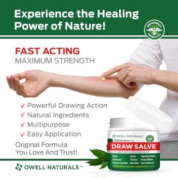 OWELL Naturals Drawing Salve Ointment 1oz, ingrown Hair Boil, Splinter Remover, Bug and Spider Bites, bee Sting, Mosquito bite Itch, Poison Ivy