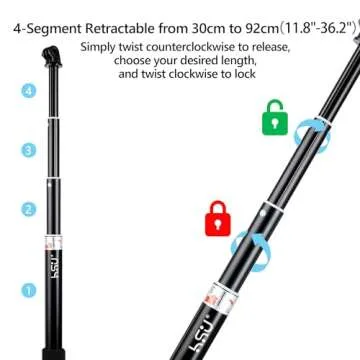 HSU Extendable Selfie Stick for Action Camera, Waterproof Hand Grip for GoPro Hero 13/12/11/10/9/8/7, Handheld Monopod 11.8" to 36.2" for Cell Phones AKASO Insta360 X4 X3 and Other Action Cameras