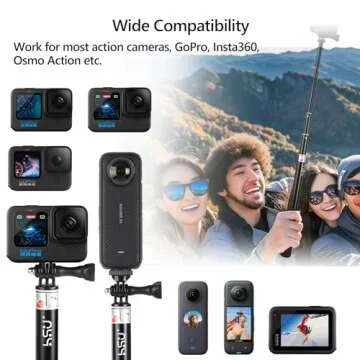 HSU Extendable Selfie Stick for Action Camera, Waterproof Hand Grip for GoPro Hero 13/12/11/10/9/8/7, Handheld Monopod 11.8" to 36.2" for Cell Phones AKASO Insta360 X4 X3 and Other Action Cameras