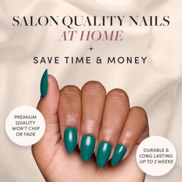 Glamnetic Press On Nails - Emerald Green | Opaque Cool Tone, Deep Emerald Green Short Almond Short A...