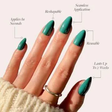 Glamnetic Press On Nails - Emerald Green | Opaque Cool Tone, Deep Emerald Green Short Almond Short Almond False Nails, Reusable Stick On Fake Nails with Glue | Salon Quality | 15 Sizes - 30 Nail Kit