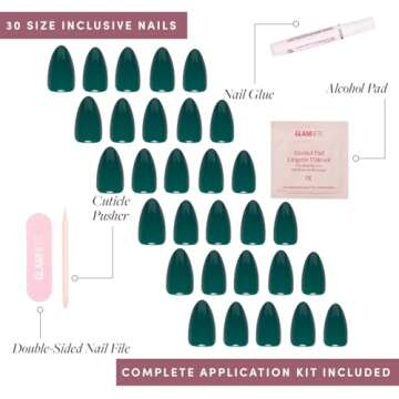 Glamnetic Press On Nails - Emerald Green | Opaque Cool Tone, Deep Emerald Green Short Almond Short Almond False Nails, Reusable Stick On Fake Nails with Glue | Salon Quality | 15 Sizes - 30 Nail Kit