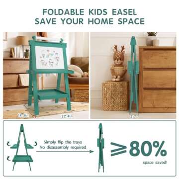 JUZBOT Easel for Kids Deluxe Foldable All-in-1 Toddler Easel with Paper Roll& 84pcs Accessories Magnetic Chalk-Whiteboard Art Center for Kids 3 4 5 6 7 8 Years Old Boys Girls-Green