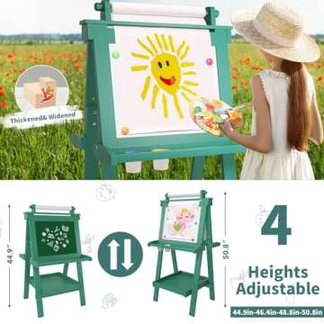 JUZBOT Easel for Kids Deluxe Foldable All-in-1 Toddler Easel with Paper Roll& 84pcs Accessories Magnetic Chalk-Whiteboard Art Center for Kids 3 4 5 6 7 8 Years Old Boys Girls-Green