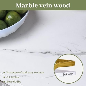 Jubao Gold Bar Cart with 3 Tiers for Stylish Storage, Home Bar Serving Cart with 4 Rows of Glass Holders & 8 Wine Racks, Modern Marbled Solid Wood Cart on Lockable Wheels, Coffee Bar Cart for Kitchen