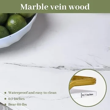 Jubao Gold Bar Cart with 3 Tiers for Stylish Storage, Home Bar Serving Cart with 4 Rows of Glass Holders & 8 Wine Racks, Modern Marbled Solid Wood Cart on Lockable Wheels, Coffee Bar Cart for Kitchen