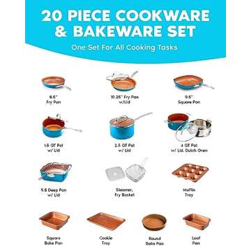 Gotham Steel 20 Piece Copper Pots and Pans Set Nonstick Cookware Set + Complete Ceramic Bakeware Set...