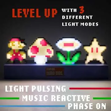 Paladone Super Mario Bros Icons Light, Sound Reactive Mode, Decorative Light Up Super Mario Figure Bedroom Accessories & Decor