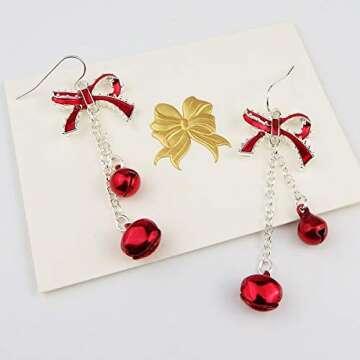 Lightweight Christmas Red Bow Knot Dangle Earrings