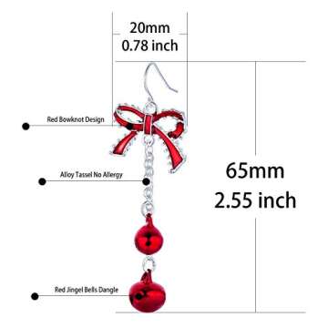 Lightweight Christmas Red Bow Knot Dangle Earrings