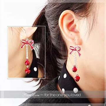 Lightweight Christmas Red Bow Knot Dangle Earrings