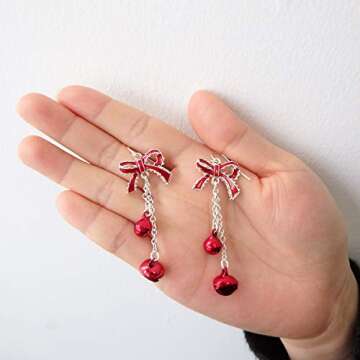 Lightweight Christmas Red Bow Knot Dangle Earrings