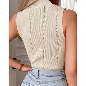 Febriajuce Women's Sleeveless Summer Tops Knit Sweaters Tank Tops Casual Soft Vests Beige