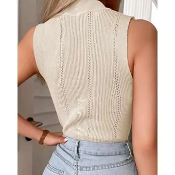Febriajuce Women's Sleeveless Summer Tops Knit Sweaters Tank Tops Casual Soft Vests Beige
