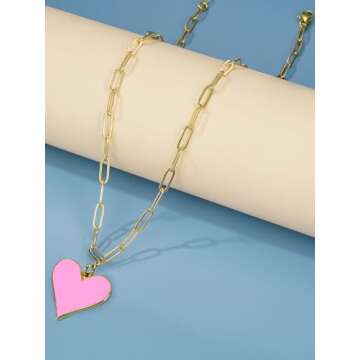 CILILI Preppy Necklace for Women, Forever Love Heart Enamel Pendant Paperclip Necklace 18K Gold Plat...