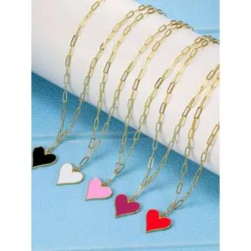 CILILI Preppy Necklace for Women, Forever Love Heart Enamel Pendant Paperclip Necklace 18K Gold Plated Jewelry Gifts