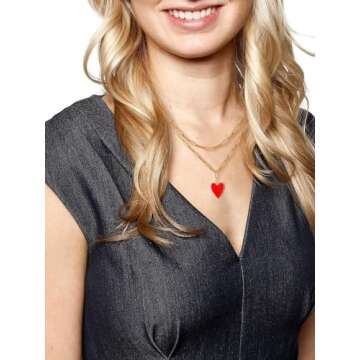 CILILI Preppy Necklace for Women, Forever Love Heart Enamel Pendant Paperclip Necklace 18K Gold Plated Jewelry Gifts