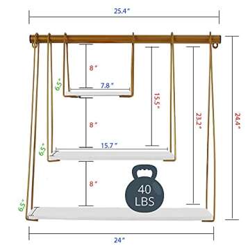 RoomA Gold floating shelf for wall shelf |Floating shelves white gold farmhouse bedroom decor booksh...