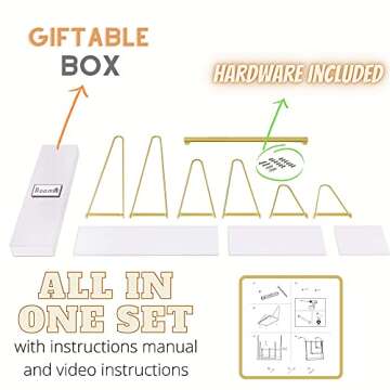 RoomA Gold floating shelf for wall shelf |Floating shelves white gold farmhouse bedroom decor bookshelf- modern, aesthetic, hanging, mounted, tier, storage, nursery, bathroom, display(Gold and White)