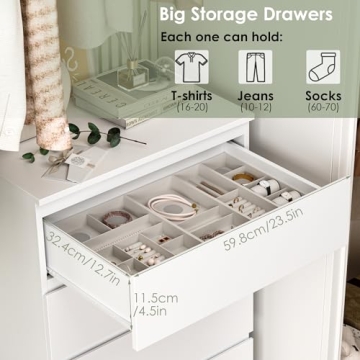 FOTOSOK 6 Drawer White Dresser for Stylish Storage