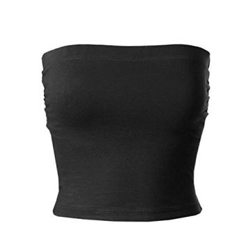 MixMatchy Women's Solid Casual Summer Ruched Side Backless Double Layered Tube Top with Built in Bra