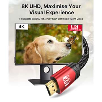 10K 8K HDMI Cable 2.1 2 Pack 6ft, JSAUX 48Gbps Ultra High Speed HDMI Cable Braided Cord, 4K@120Hz, 4...