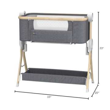 KoolerThings Baby Bassinet, Bedside Sleeper for Baby, Easy Folding Portable Crib with Storage Basket for Newborn, Bedside Bassinet, Comfy Mattress/Travel Bag Included