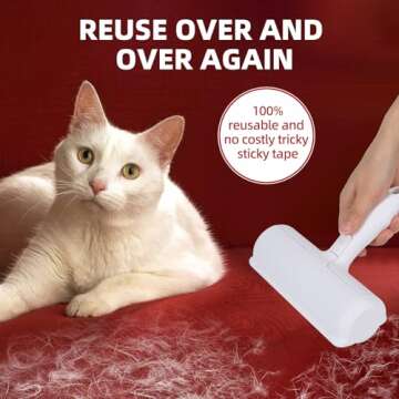 DuDu Bear Pet Hair Remover and Reusable Lint Roller - Efficient Cat and Dog Hair Remover for Furniture, Couch, Carpet, Clothing and Bedding - Portable Fur Removal Tool with Upgrade Handle