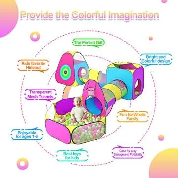 wilwolfer 5pc Kids Play Tent for Toddler with 1 Baby Ball Pits, 2 Baby Crawl Tunnels, 2 Pop Up Tents, Indoor Outdoor Playhouse Toys for Boys/Girls, Gift Target Game with 4 Dart Balls
