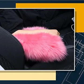 Frienda Furry Armrest Cover Auto Center Console Cover Car Soft Console Pad, Real Sheepskin Wool Soft Fluffy Auto Center Armrest Pad for Most Car Decoration Protector(Pink)