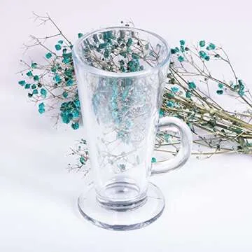 Irish Coffee Mug Tall glass, Latte Cups, Cappuccino and Hot Chocolate Mugs with Handle, Clear Glass, ZERO LEAD for Hot Ounces 6-piece Set (8.5 Ounces)